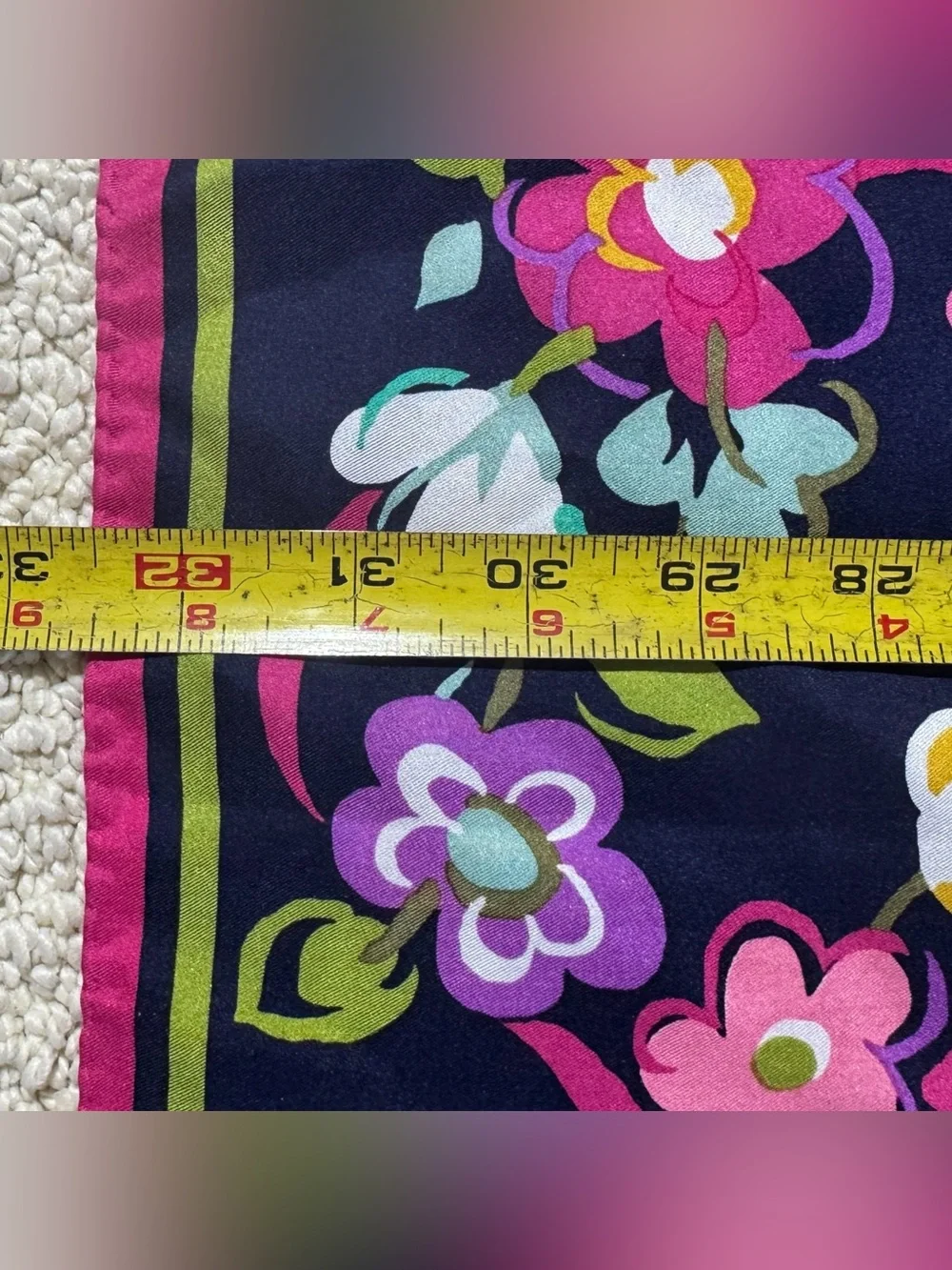 Vera Bradley Large Square Floral Scarf Navy Pink 33” Vivid Print